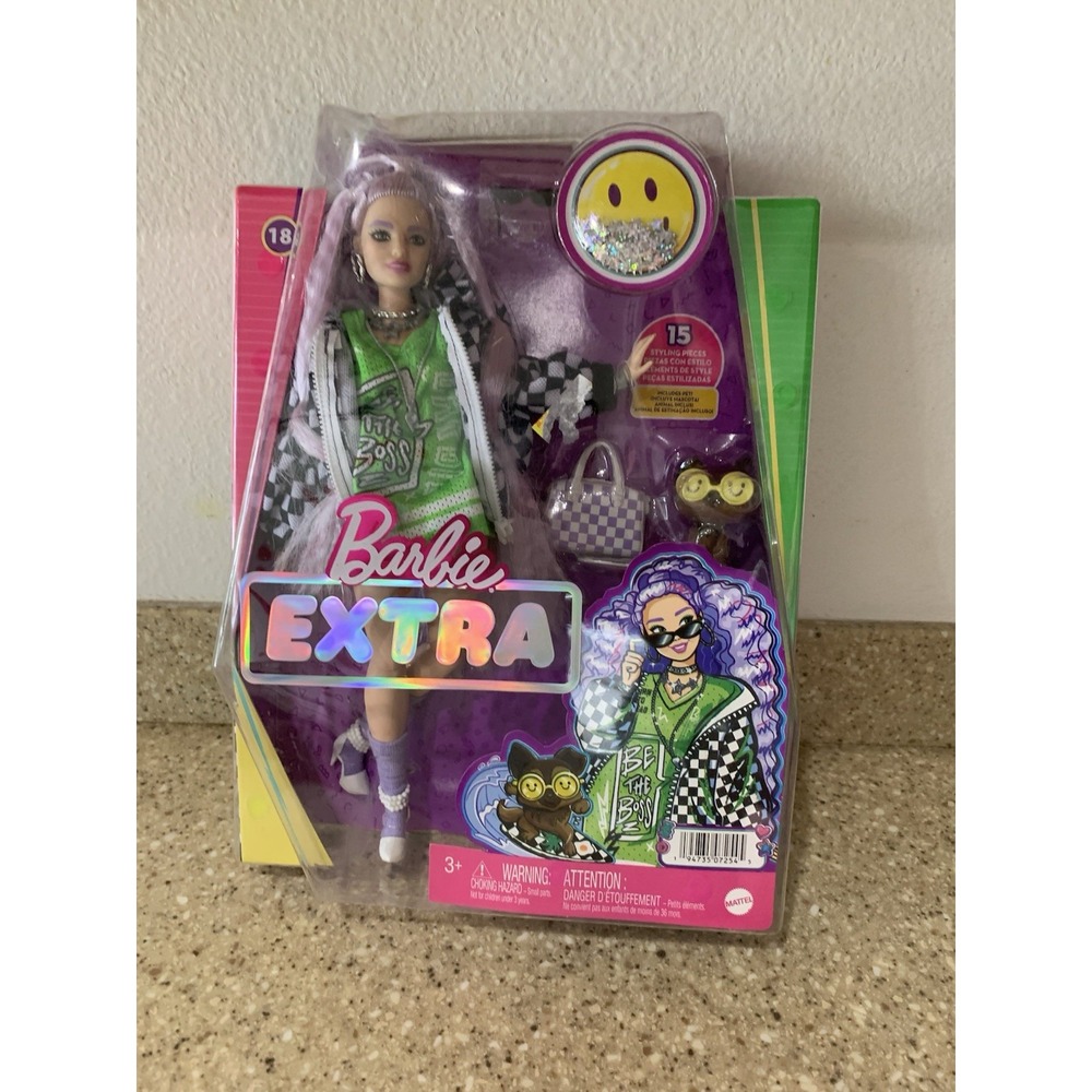 MATTEL Barbie Extra Doll Long Lavender Hair Wearing Racing Jacket New In Box